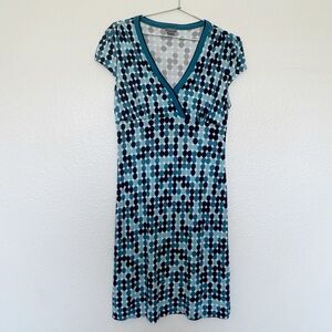 ANN TAYLOR Polka Dot Graphic V-Neck Dress in Blue SZ 6